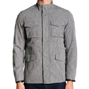 Vince Men's Sz Large Gray Leather Trim Modern Field Men's Utility Jacket Zip Up